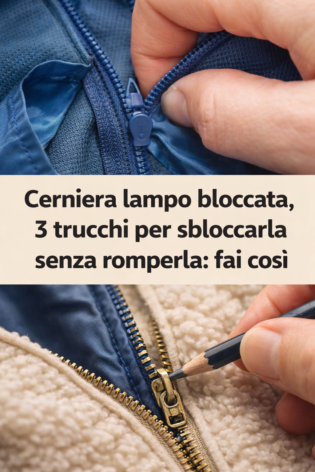 Cerniera lampo bloccata, 3 trucchi per sbloccarla senza romperla: fai così