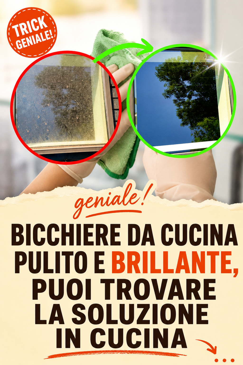Bicchiere da cucina pulito e brillante, puoi trovare la soluzione in cucina