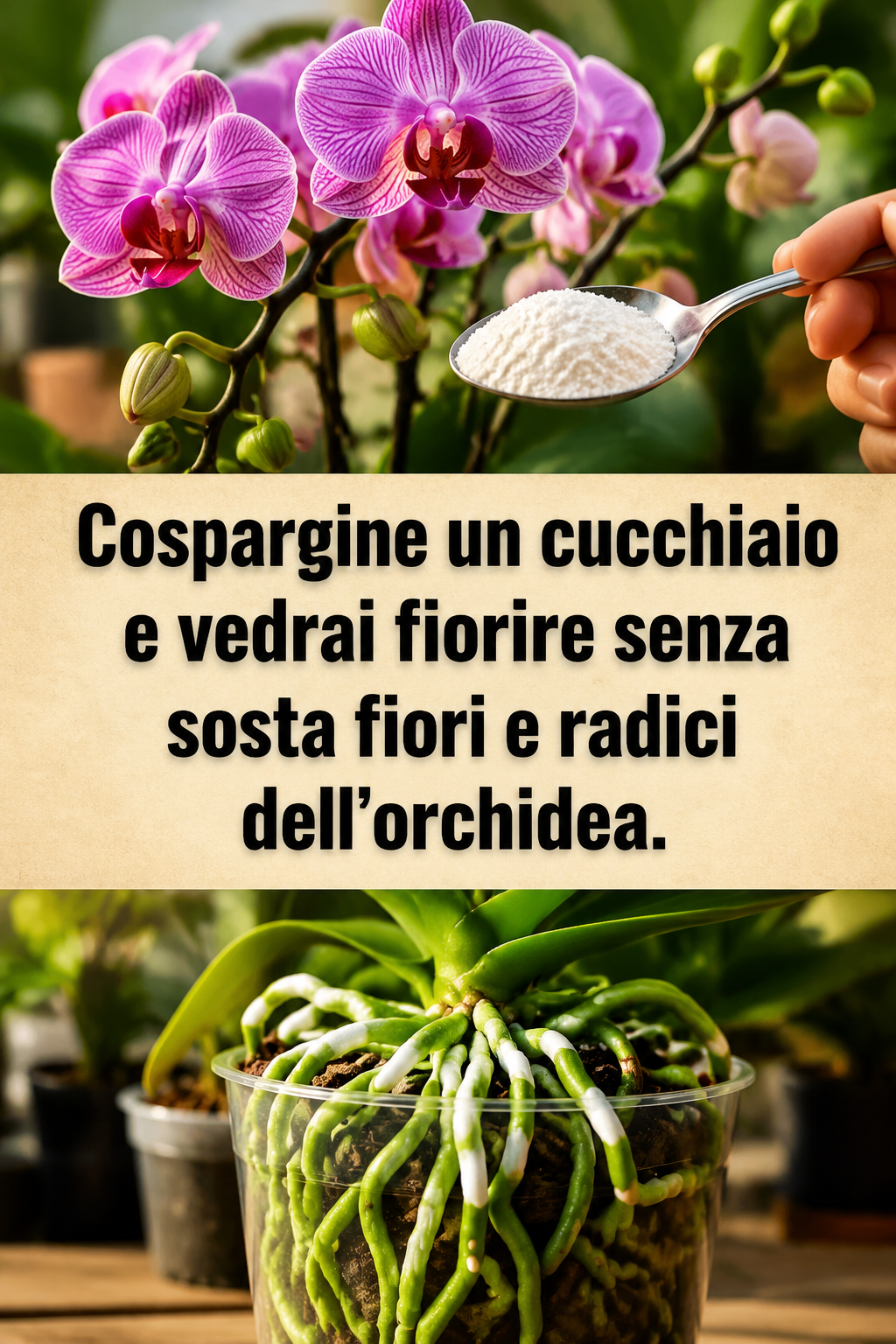 Cospargine un cucchiaio e vedrai fiorire senza sosta fiori e radici dell’orchidea.