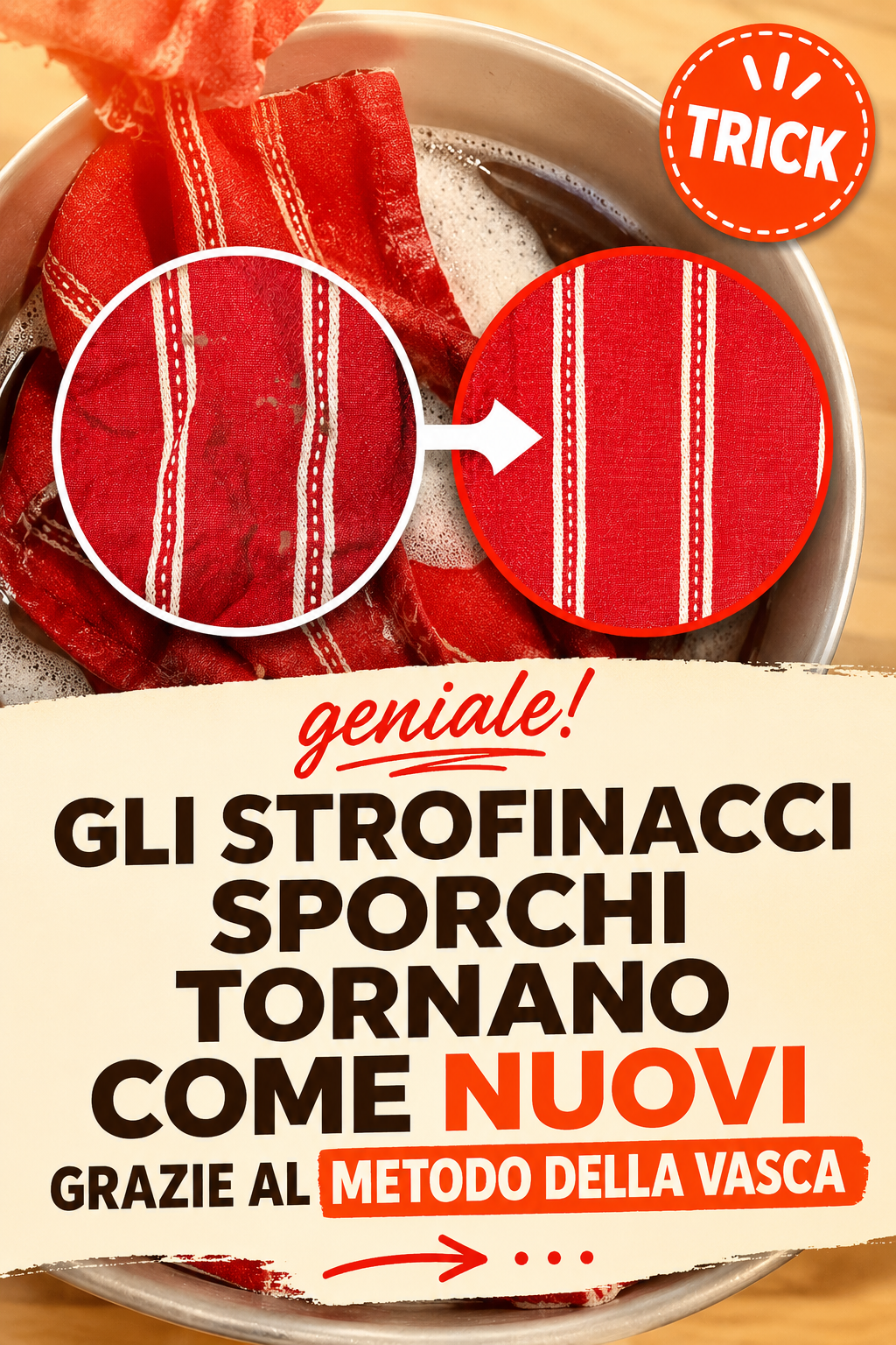 Gli strofinacci sporchi tornano come nuovi grazie al metodo della vasca