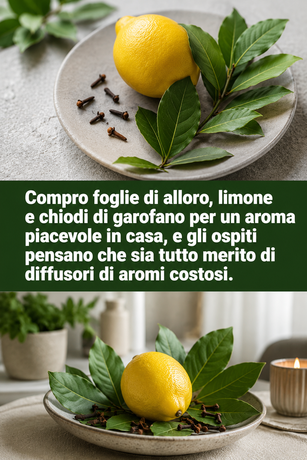 Compro foglie di alloro, limone e chiodi di garofano per un aroma piacevole in casa, e gli ospiti pensano che sia tutto merito di diffusori di aromi costosi.