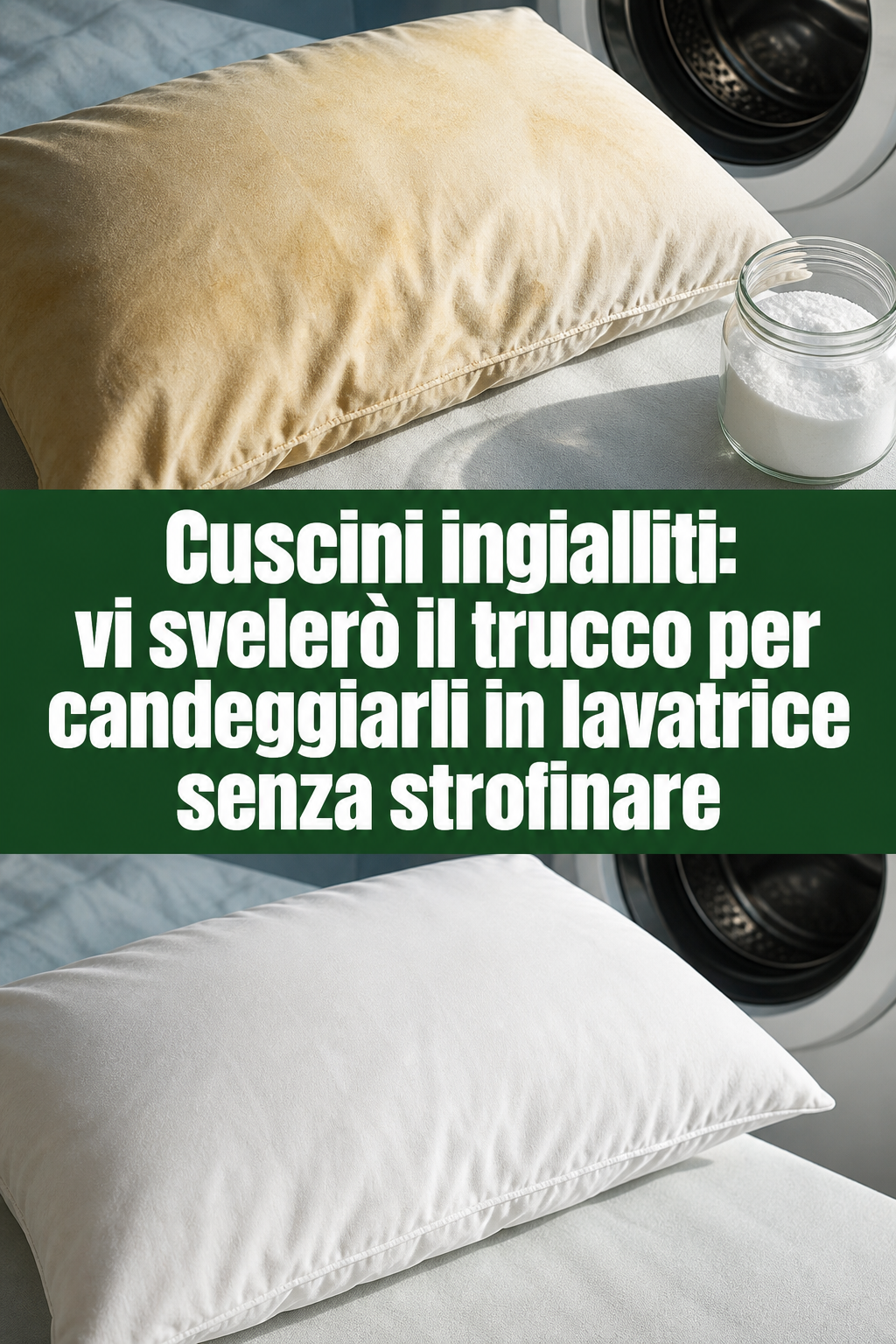 Cuscini ingialliti: vi svelerò il trucco per candeggiarli in lavatrice senza strofinare