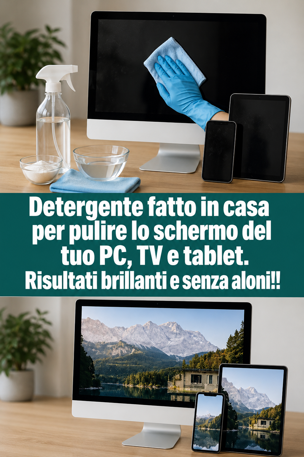 Detergente fatto in casa per pulire lo schermo del tuo PC, TV e tablet. Risultati brillanti e senza aloni!!