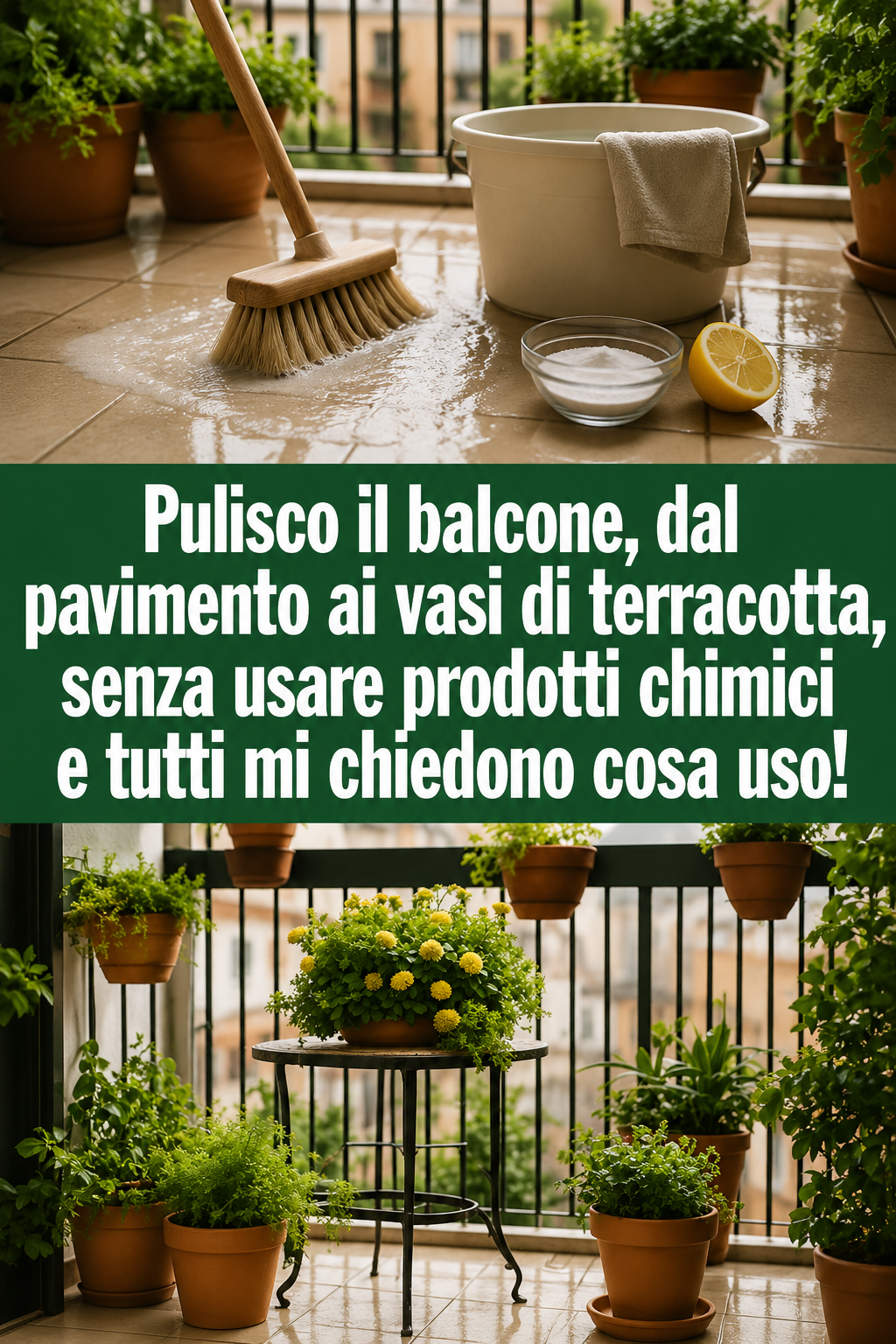 Pulisco il balcone, dal pavimento ai vasi di terracotta, senza usare prodotti chimici e tutti mi chiedono cosa uso!
