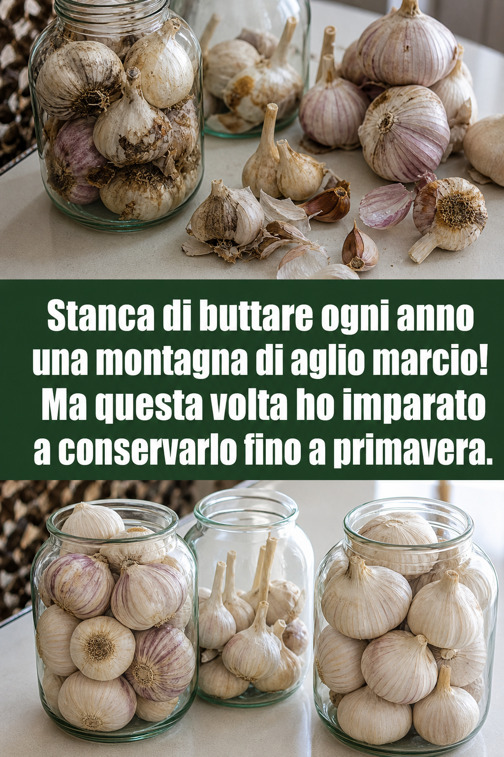 Stanca di buttare ogni anno una montagna di aglio marcio! Ma questa volta ho imparato a conservarlo fino a primavera