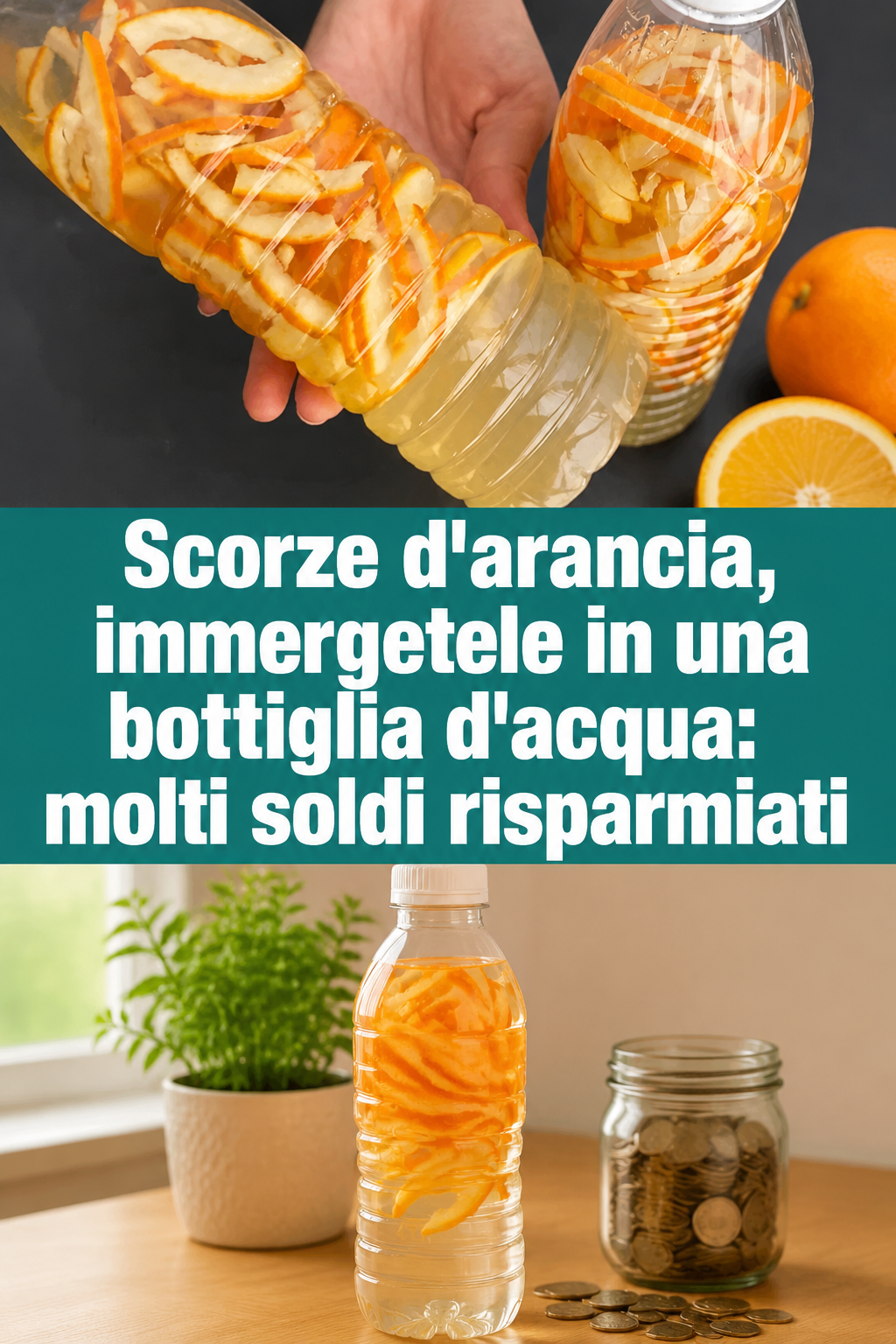 Scorze d’arancia, immergetele in una bottiglia d’acqua: molti soldi risparmiati