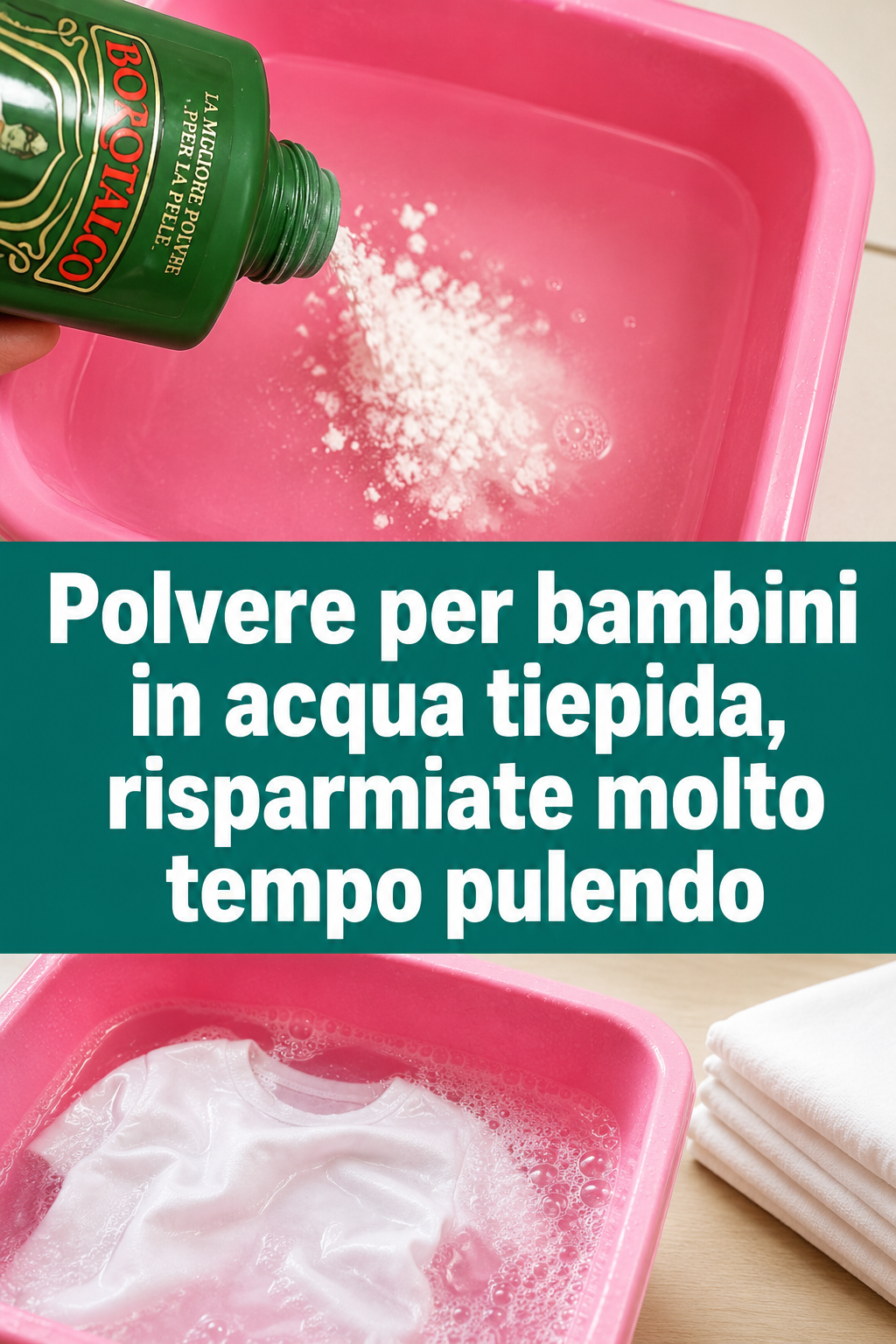 Polvere per bambini in acqua tiepida, risparmiate molto tempo pulendo