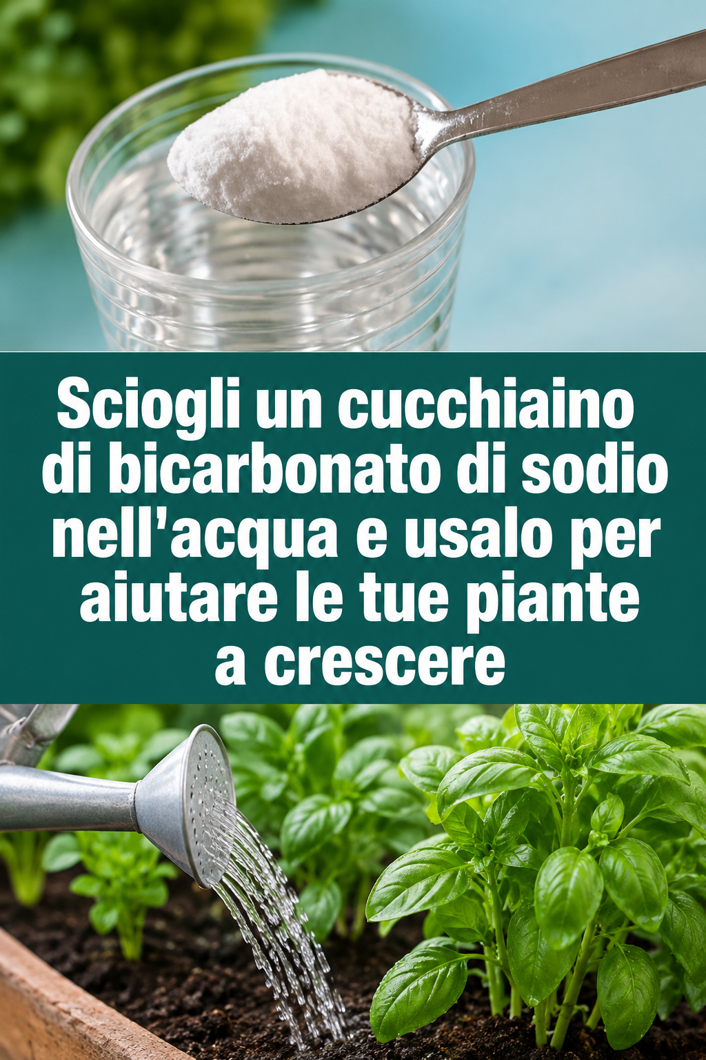 Sciogli un cucchiaino di bicarbonato di sodio nell’acqua e usalo per aiutare le tue piante a crescere